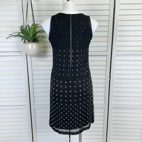 Diane Von Furstenberg Black Silk Ella Dress Chiffon Shift Stud Rhinestone Size 2 - Picture 5 of 16